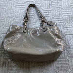 Coach grey patent mid sized handbag